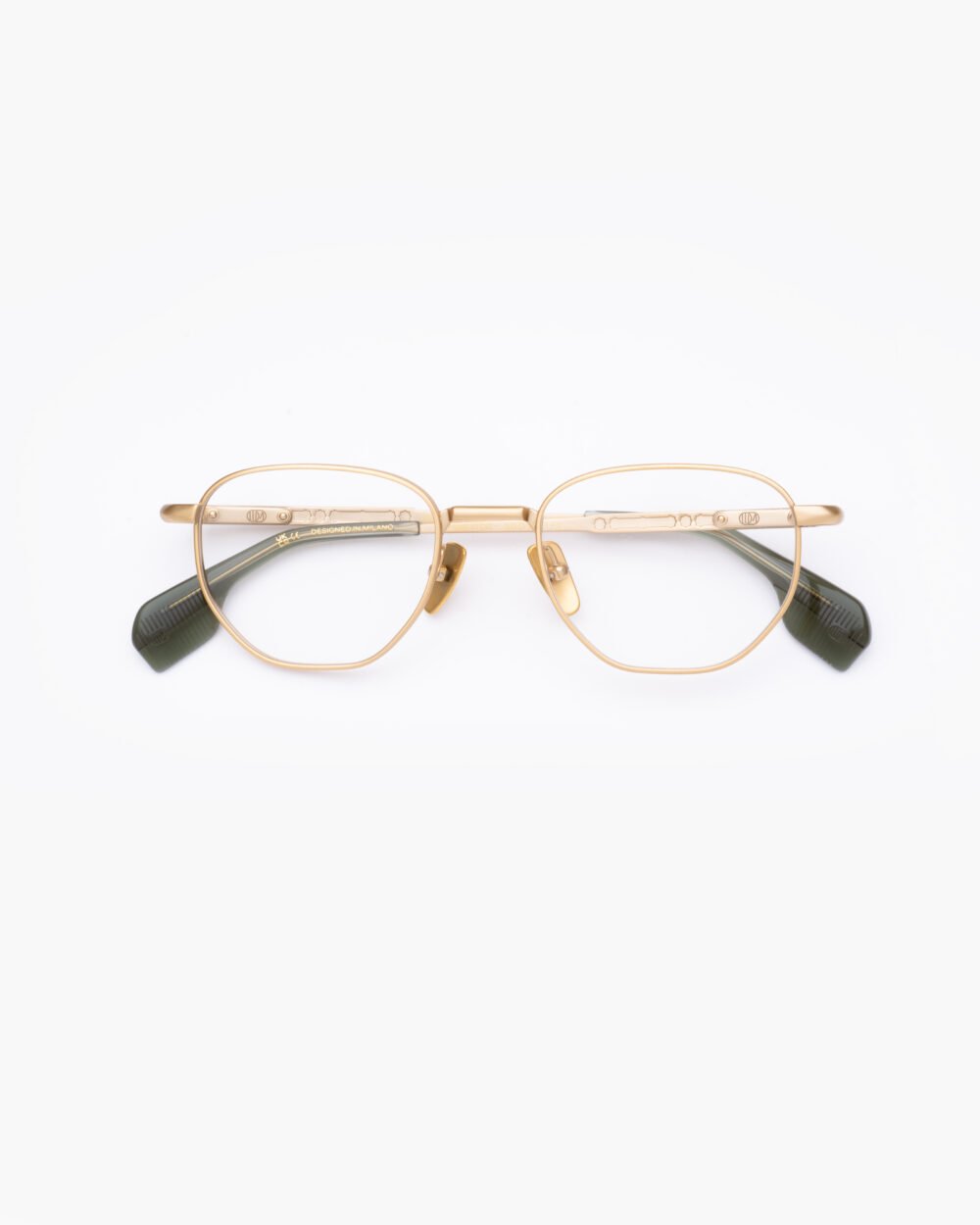 FRAME 57 titanium gold green optical eyewear by Uniquedesignmilano
